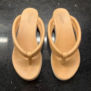 Rag & Bone Aya Thong Leather Sandals Beige/Orange Flip Flops Platform SZ 39